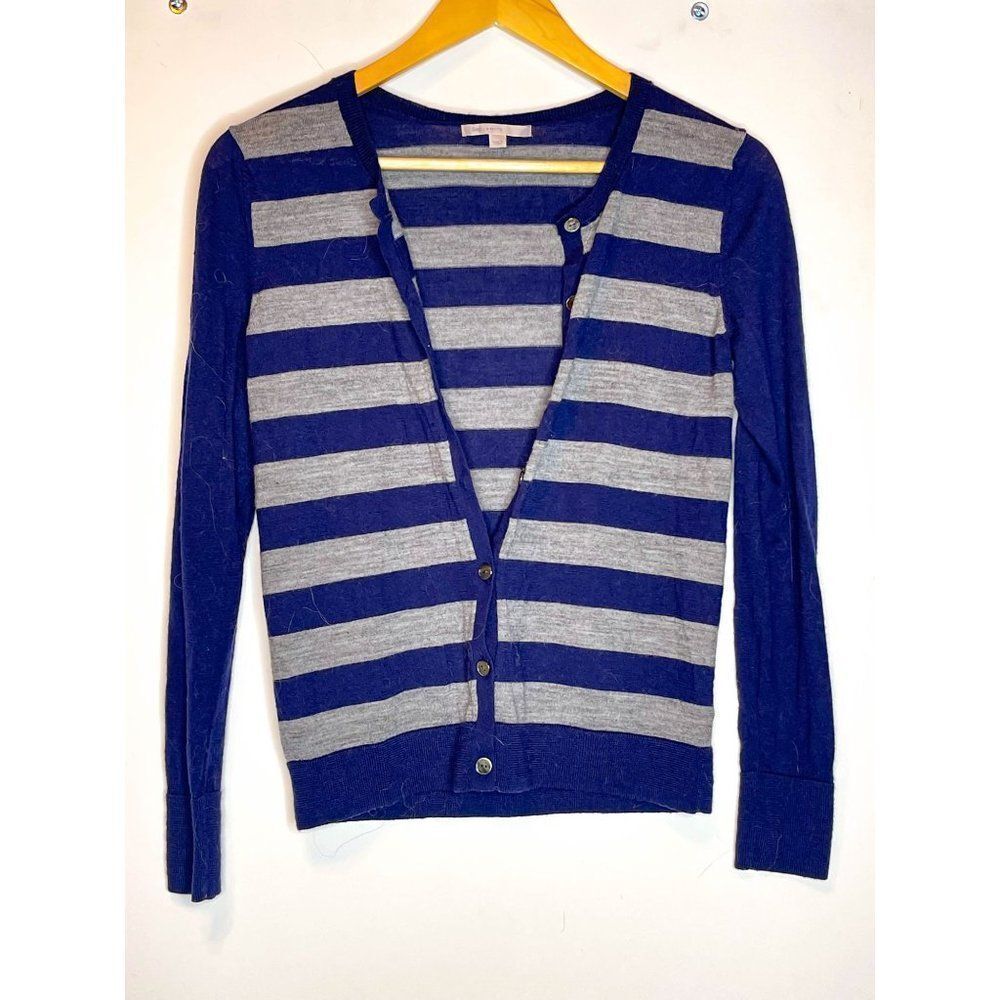 Gap Navy Grey Striped Nautical Preppy Crewneck Sweater Cardigan‎